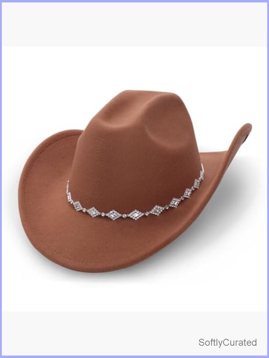 Vintage Western Cowboy Hat with Rhinestone Hatband Wide Brim Felt Fedora main image 4